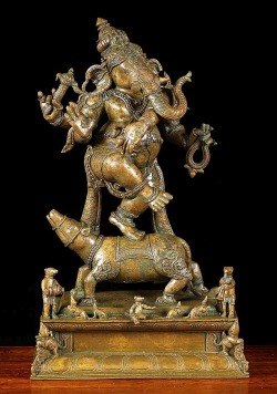 lotussculpture:  Bronze Mooshika Ganesh with