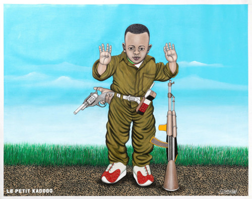 Chéri Samba (Congolese, b. 1956), Le petit Kadogo [The Child Soldier], 1999. Acrylic and glitter on 