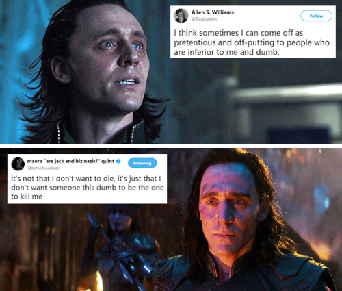 livebloggingmydescentintomadness:tweet meme: loki edition, part 2 (part one)