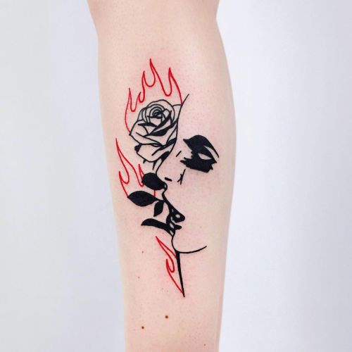 Burning rose tattoo on the shin  Tattoogridnet