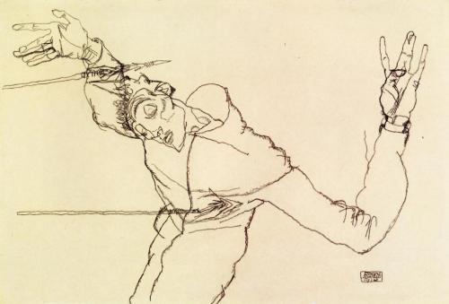 artist-schiele:  Self Portrait as St. Sebastian, 1914, Egon SchieleMedium: pencil,paper