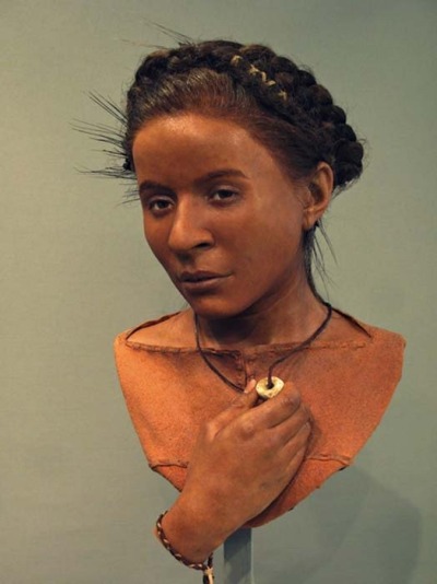 tinyhistory2:Reconstructions made from the ancient skeletons found at archeological sites:The Whitehawk Woman. She lived in England around 5,000 years ago and was buried with great care. She was also buried with a newborn infant, and died aged between