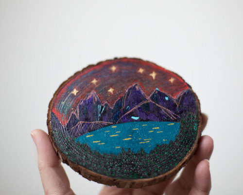 sosuperawesome:Now get 20% off original mini paintings on cedar in Cathy McMurray’s Etsy shop using 