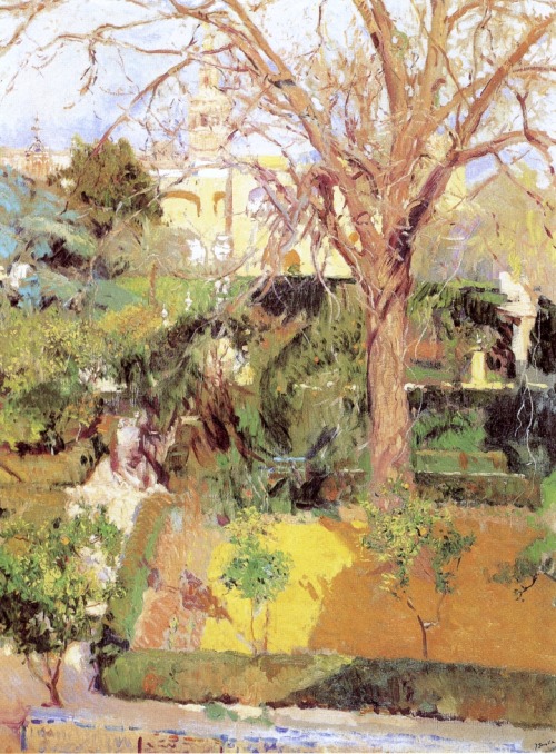 joaquin-sorolla: Gardens of the Alcázof Seville in Wintertime, 1908, Joaquín SorollaMedium: oil,canv