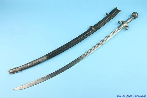 machiavellianfictionist:Afghan pulwar sword with steel hilt and leather-covered scabbard. The blade 