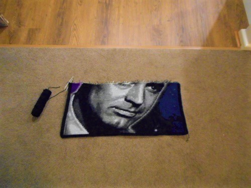 Cary Grant crocheted portrait @ 50%!! Slightly awkward spot for a progress shot&hellip;. but yay