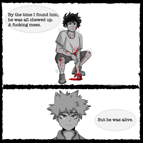 lovespelt:continuation of my bnha zombie au- an explanation of why izuku is immune to zombie bites :