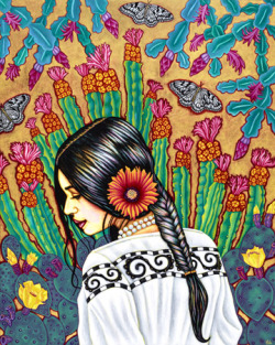 xicanariot:  Artist: Pola Lopez “Sophia in the Thorny Garden&quot;  48’ X 60”  acrylic on canvas   [not my art. Please do not remove credit]   