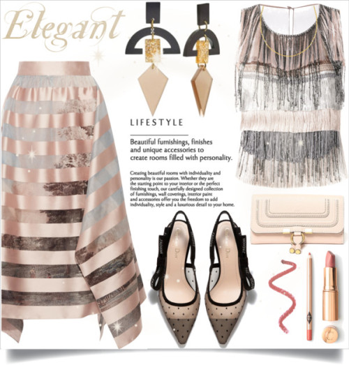 Striped skirt : Elegant rose gold by ane-56 featuring alberta ferretti tops ❤ liked on PolyvoreAlber
