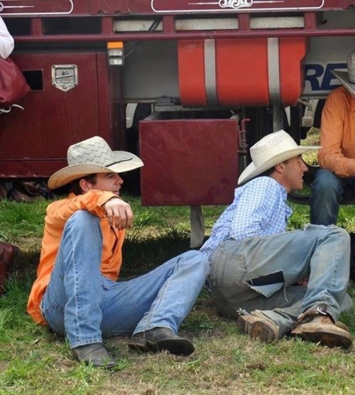 Cowboys chilling out at the rodeo