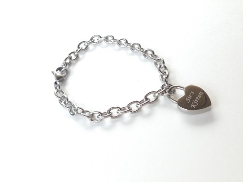 twistedskrews:  Custom Engraved Heart Padlock Charm 316L Surgical Stainless Steel bracelet!  Customize your own on BOTH sides, up to 3 lines PER side!https://www.etsy.com/listing/228658641/bdsm-engraved-custom-submissive-bracelet?ref=shop_home_active_1