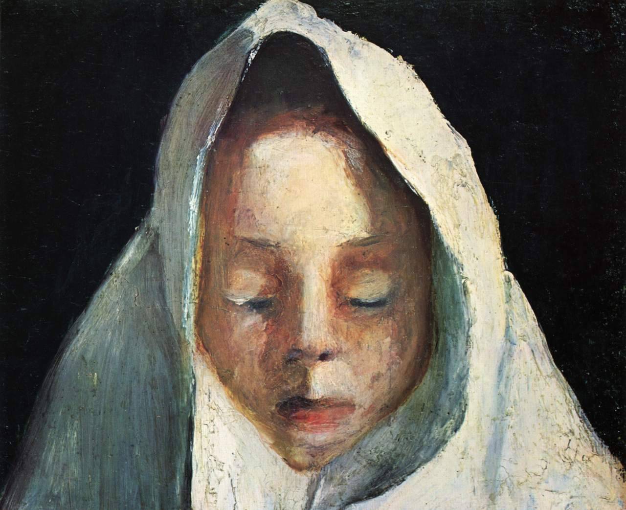 artist-becker:  Still life, child’s head with a white cloth, Paula Modersohn-BeckerMedium: