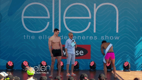 the-absolute-funniest-posts:  ellendegeneres: Ellen and Gluteus Mikesimus had to teach the new Ellen Undie Model how to do his job.  