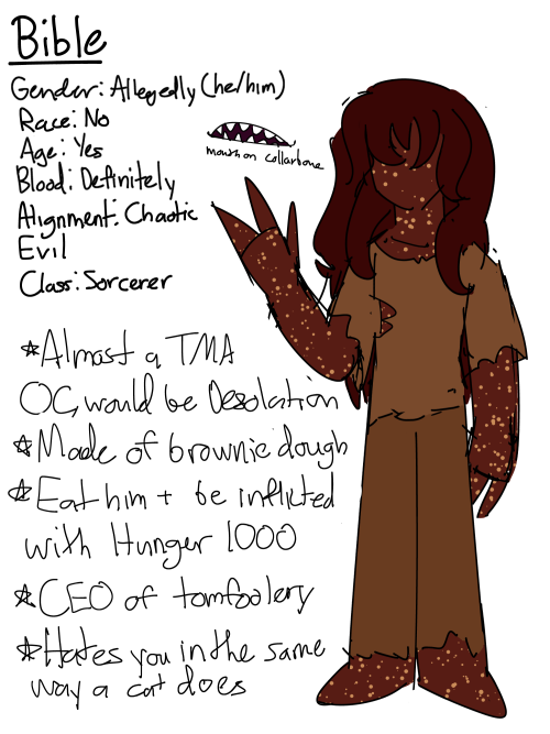 a new oc came to me in a nightmare where he was a package of sentient brownie dough that wanted to d