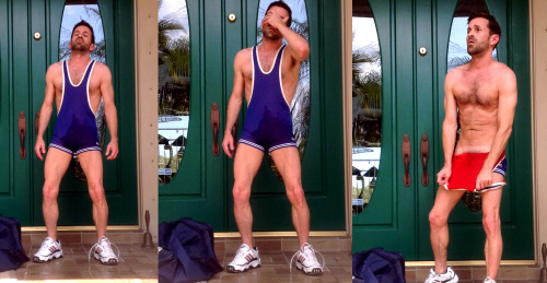 seanstormxxx:  FAN FOTO SPREAD #21: DESPERATION SINGLET PISS FROM www.mikisit.tumblr.com: “I’m ready for another desperation series from you. Wear your singlet. You get home from the gym, door is locked, and you are desperate to pee. Can we see you