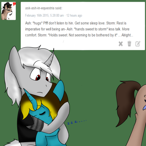 asksweetdisaster:Storm: I guess I’ll put her to bed?Sweet: Zzzzz…  x3 Aww~