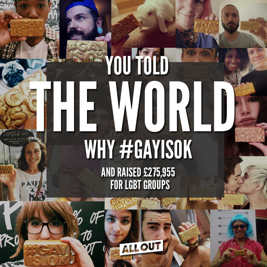 The numbers are in! All Out and LUSH Cosmetics reached tens of millions of people with the message that #GayIsOK, but in almost 80 countries it’s a crime. You blew past our goal within hours.
The best part is that the money raised from purchase of...