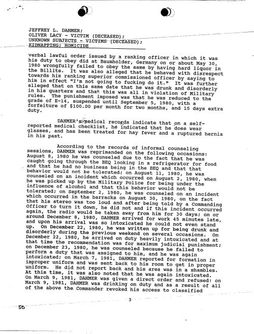 rocketman1984:A FBI document dated July 25th 1991 regarding Jeffrey Dahmer’s military records