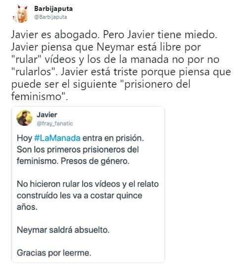 ¿Qué teme tanto Javier?‏ @siraallwhiteSi Javier piensa así, a lo mejor es que