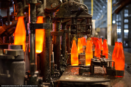 odditiesoflife:Glass Bottle Manufacturing Plant, RussiaThis is the Novosibirsk plant - a company wit