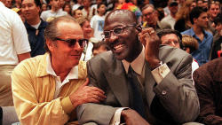 thelakersshowtime:  Jack &amp; MJ in 1999, watching the Lakers take on the Rockets.