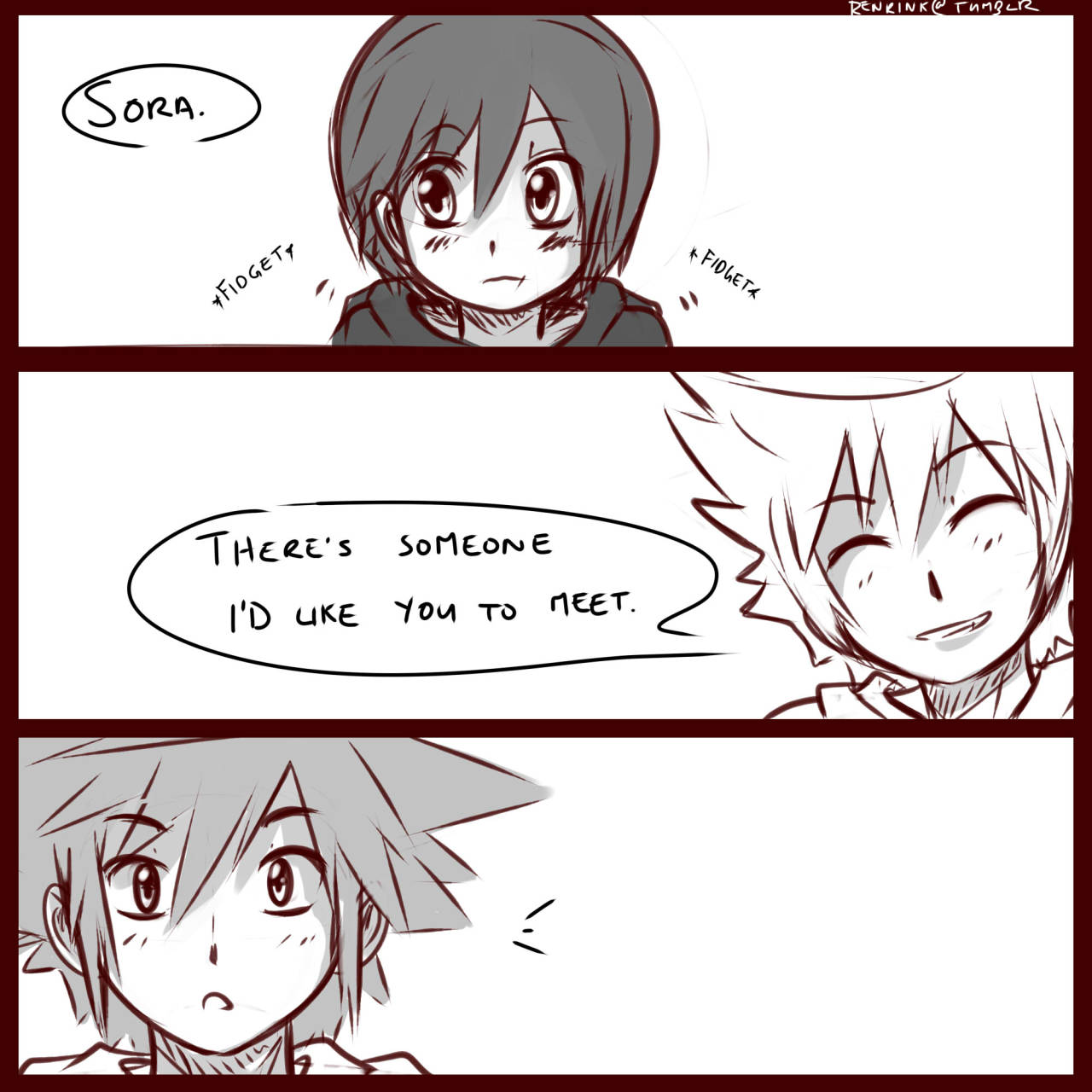 renrink:  “Hi. Nice to meet you!”  Continuation of the AU where Sora can go