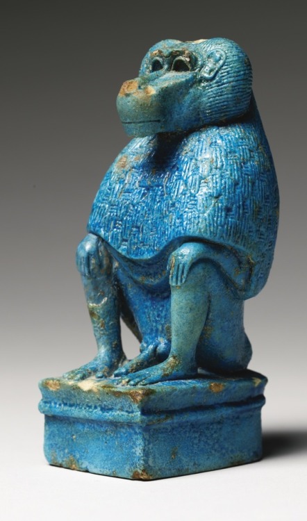 grandegyptianmuseum: Figure of Thoth as a baboon An Egyptian turquoise faience figure of a baboon sa