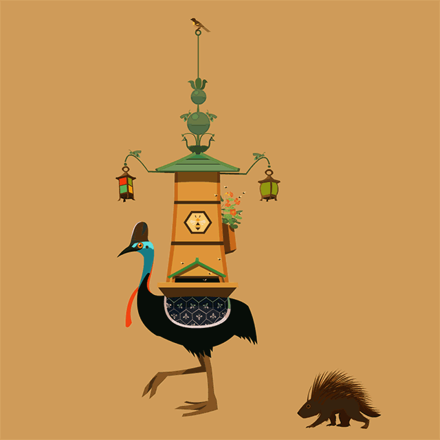 jonathanstroh:Cassowary with beehive and porcupine
