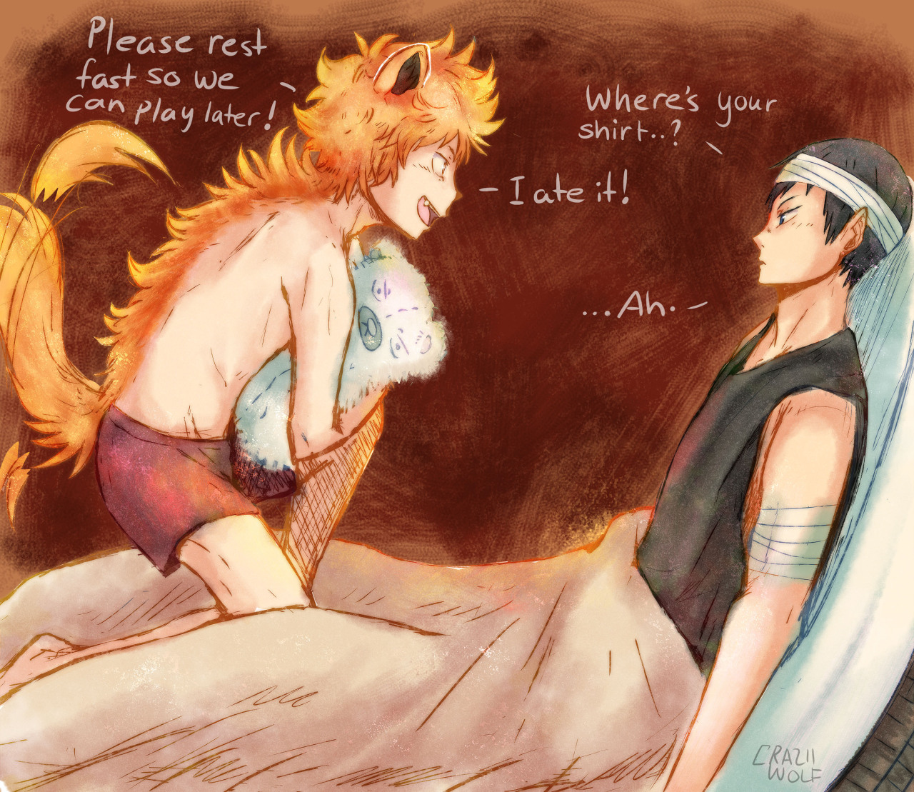 craziiwolf:  And here’s some more art for my kagehina werewolf/hunter au!Info about