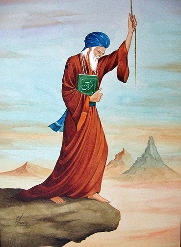 Man Clutches Book of Quran and Holds on To the Rope of Allah (Islamic Conceptual Art) From the Collection: Islamic Paintings