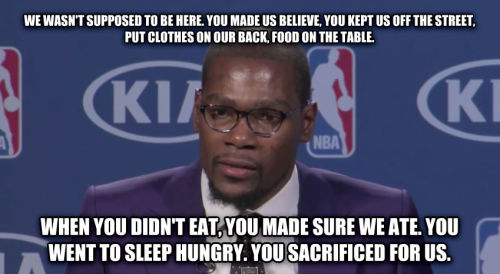 shadycatz: doubleadrivel: heartofthacards:ilikelivingintoday:Kevin Durant talks about his mom during