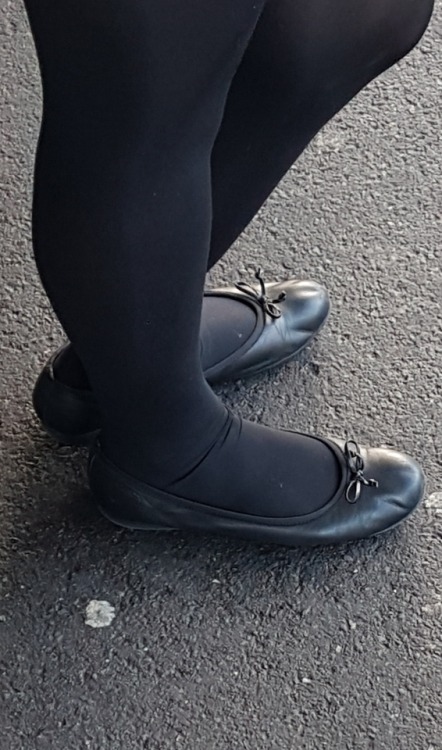 Black opaque tights and black ballet flats with a... - Tumbex