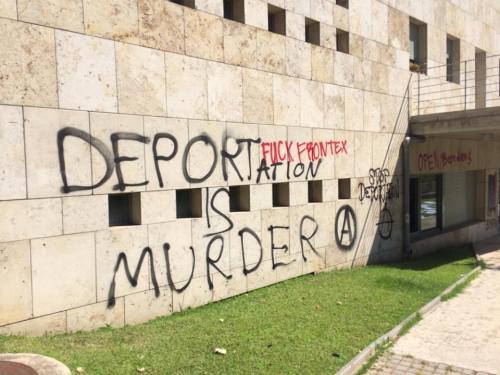 21 July 2016 - The town hall of Thessaloniki “redecorated” after the visit of #noborderc