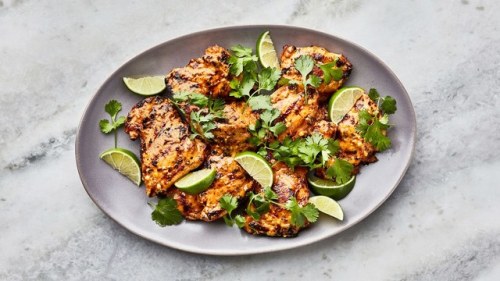 Spicy Coconut Grilled Chicken ThighsServings: 4STUFF1 3&quot; piece fresh ginger5 garlic cloves¾ cup