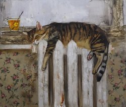 lilithsplace:A Cat on the Battery (Radiator), 2017 -. Maria Chepelevaoil canvas  |  source:
