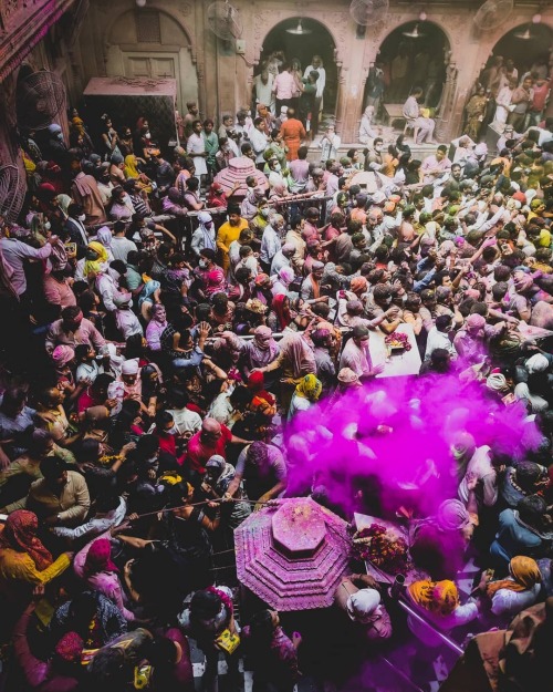 hinducosmos:Festival of colours 2k21 Holi Holi celebrated in Banke Bhari Temple, Vrindaban (via Inst