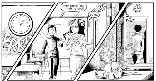 pxscomics:DAMARA page 3 - Written by Mary Borsellino and art by Allison Shabet and Tom Siddell