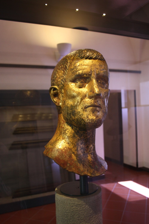 ancientart:The first one of the two twin bronze busts of Claudius II (268/269 AD).The gilded bronze 