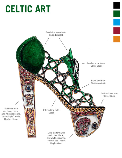 cunttessa:  wannabescholar:futurelookingfine-arts:yungvermeer: A Walk Through Art History I designed these shoes with a unique goal in mind: to create a shoe as a summation of an entire culture’s art. Each shoe possesses design qualities, color palettes,