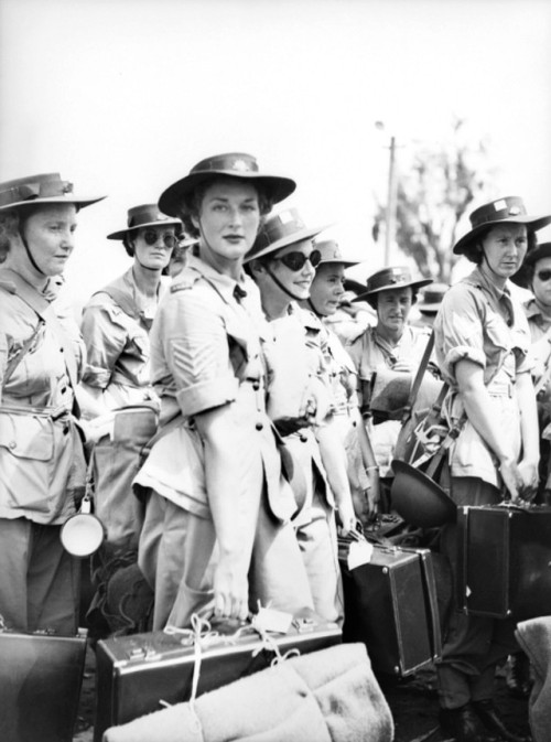 Australian AWAS (Australian Women’s Army Service members) arrive at Lae in New Guinea from the MV Du