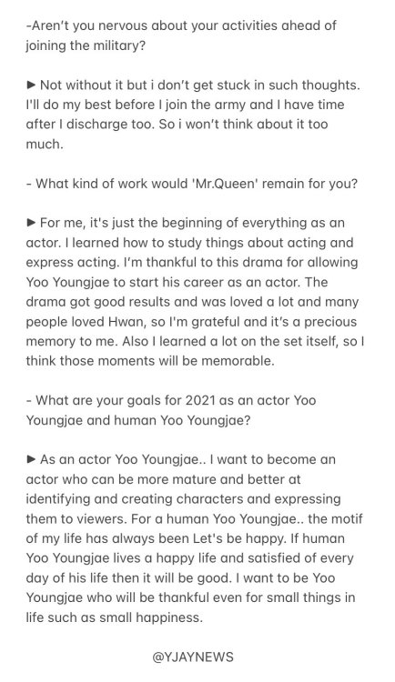 210217 Youngjae News1 Interview (Part 3) trans by yjaynews ; take out with full credit.