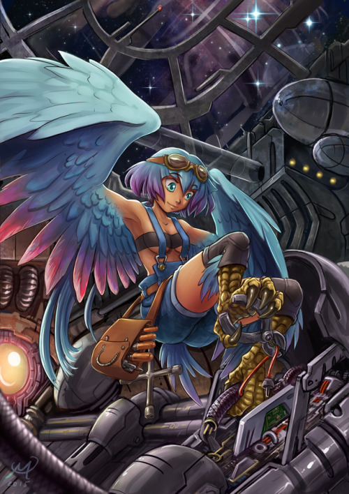 maxa-postrophe:  Harpy Engineer by Maxa-art ♪ I’m a harpy girl, in a Sci-fi wooorldLife in spaceship, it’s fantastic! ♫    This one’s worth a second reblog <3