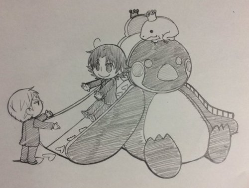harudakiwolf2020:  AND FINALLY TO FINISH THE JUNJOU PLAYGROUND THEME : ISAKA AND ASAHINA ARE PLAYING IN THE SLIDE OF JUNJOU PENGUIN AND JUNJOU PRINCE FROG…LOL   artist :  yukarikoume   