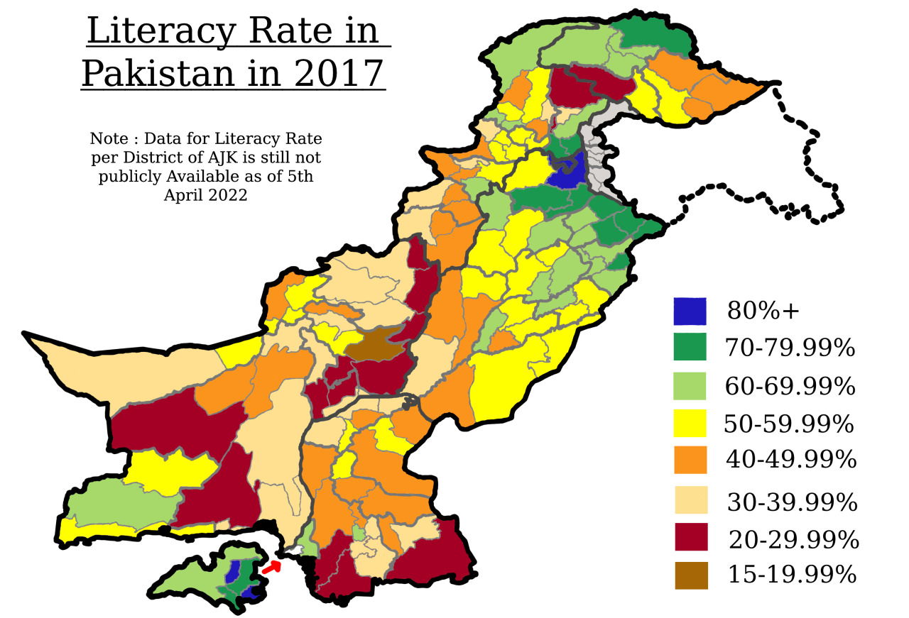 Map Of Literacy Rate Of Pakistan In 2017 Maps On The Web