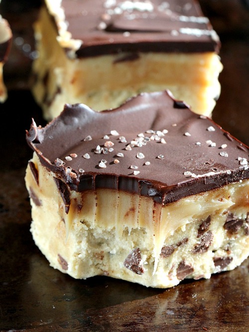 fullcravings:  Cookie Dough Millionaire BarsRecipe: http://peasandpeonies.com/2016/12/cookie-dough-millionaire-bars/ adult photos