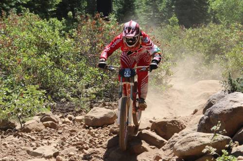 trailheadracing: Austin Tognetti exiting the last rock garden in the Dogbone race at Northstar.