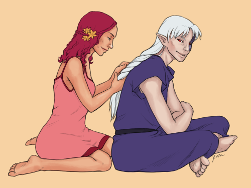 Drawing for an RP buddy of Anya (Buffy) and Ghaleon (Lunar) being gal pals. Anya recently dyed her h