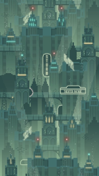 mikevdesign:Underwater City - Pixel art video game unused background concept inspired by Bioshock’s Rapture 