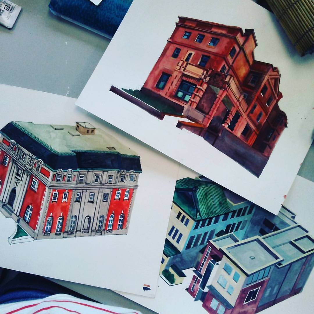 Works in progress. Its been a while since I’ve painted buildings but really getting into it ! #malisasuchanya #illustration (at Pacific Heights, San Francisco)