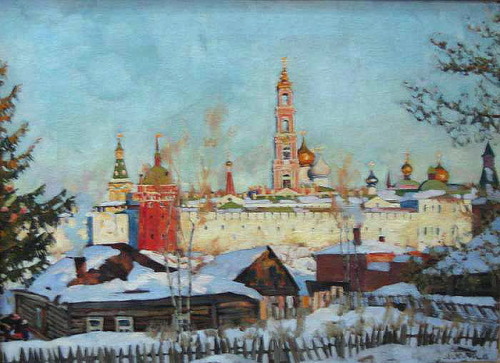 konstantin-yuon: The View of Troitse-Sergiyev Monastery from West, 1921, Konstantin Yuon Medium: oil,canvas 